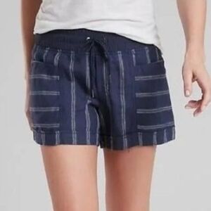 Athleta Navy Blue White Stripe Drawstring Cabo Linen Shorts Size 2
